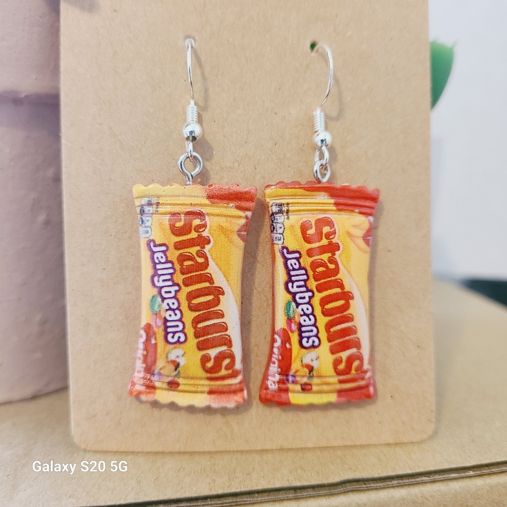 Handmade Jellybeans Candy Bag Novelty Dangle Earrings Yellow Red‎